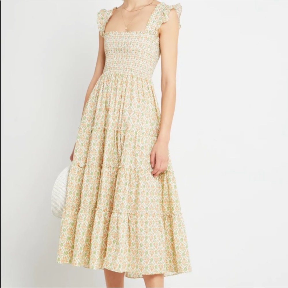 Kourt Calypso Smocked Square Neck Tiered Midi Dre… - image 1